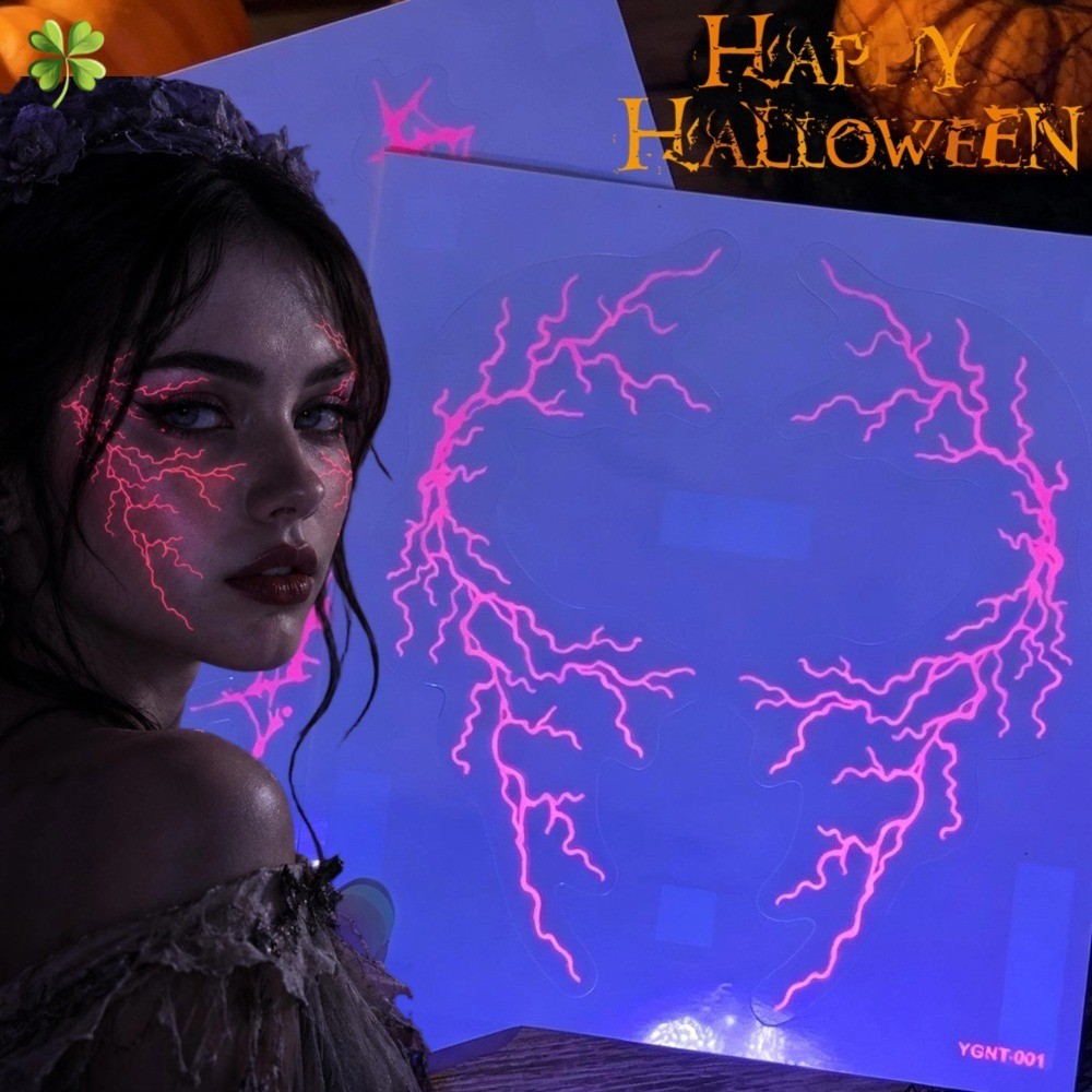Neon Luminoso Relâmpago Crack Tatuagem Adesivo Brilho No Escuro Temporário Rosto Decalque Para Halloween Noite Festa Cos