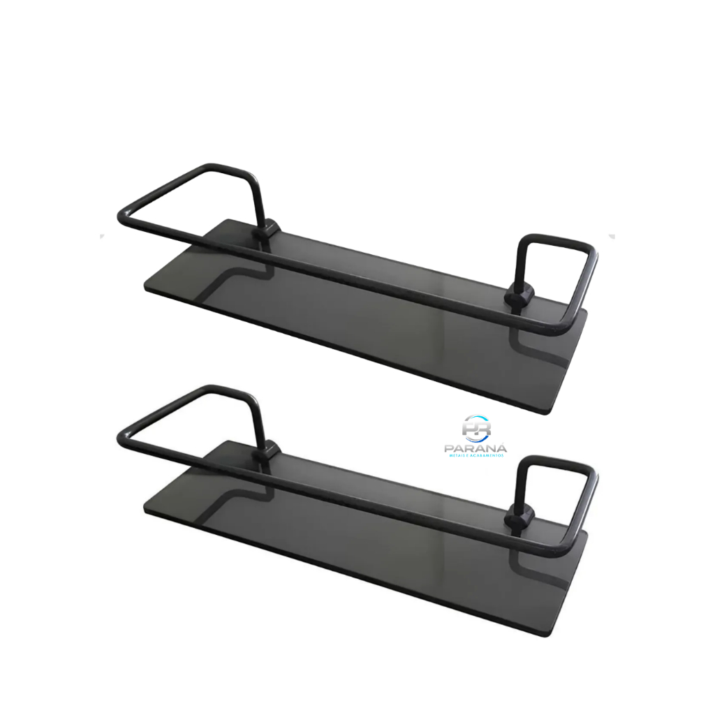Porta Shampoo Preto Suporte Reto Vidro Fumê Prateleira 2un Preto