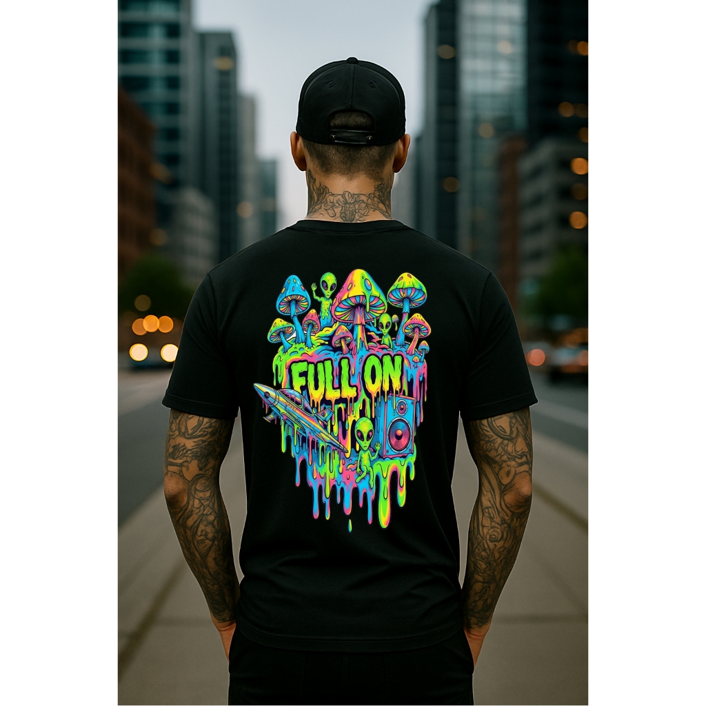 Camiseta Full On Space Psicodélico Estampada 100% Algodão Camisa StreetWear