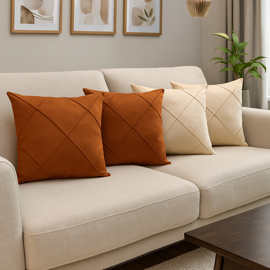 Kit c/4 Capa de Almofada Drapeadas 45x45cm em Tecido Suede - Decoração Cama, Sofá, Poltrona