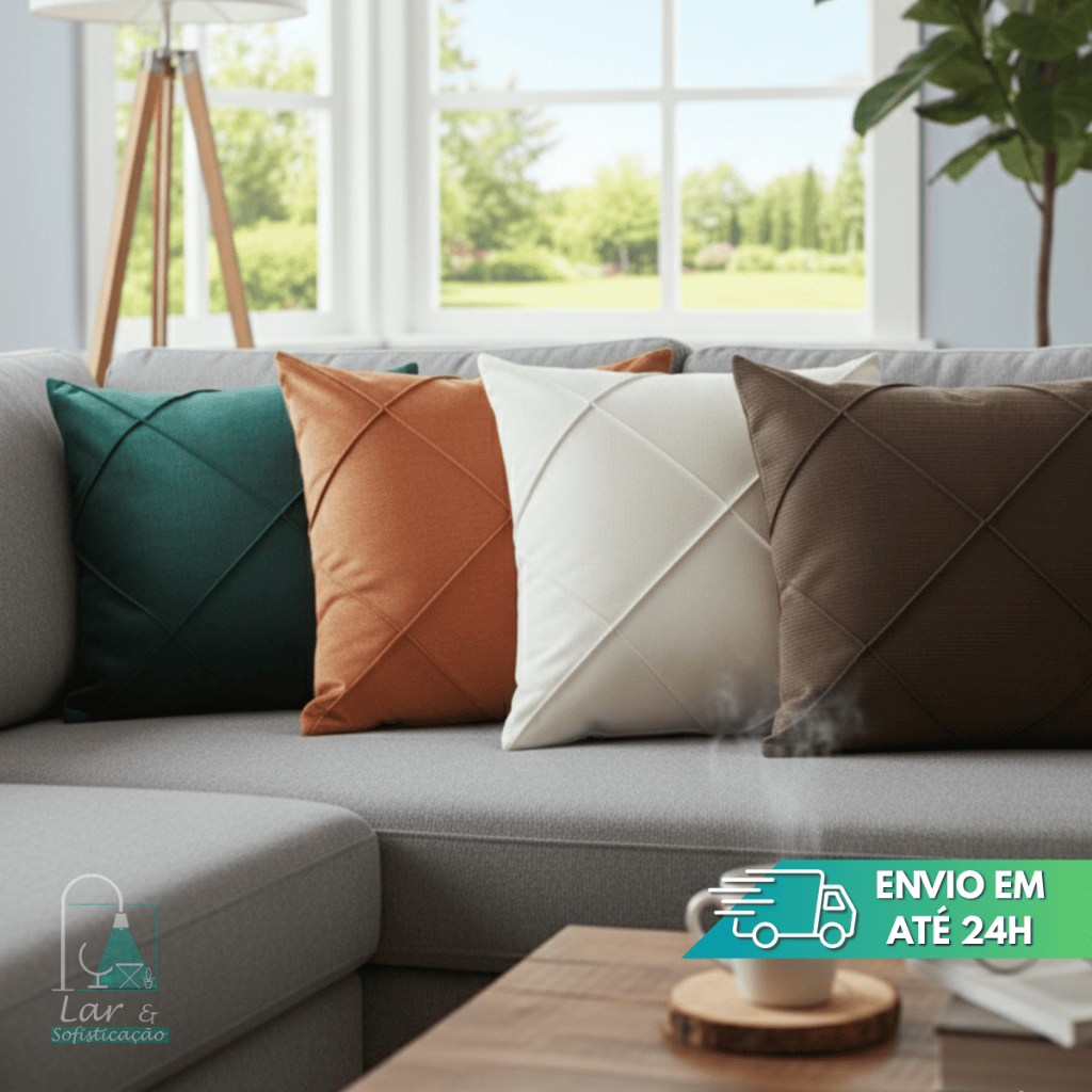 Capa de Almofada Suede Drapeada 45x45cm para Sala, Quarto e Sofá Uso Interno Decoracao Residencial