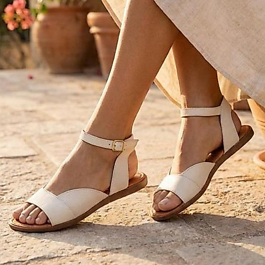 Sandalia De couro Legitimo Com Fivela Confortavel Elegante sem salto Rasteira Rasterinha