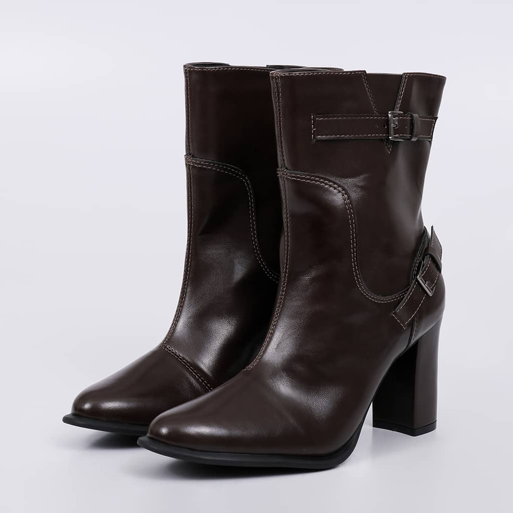 Bota Feminina Vegas Cano Curto Salto Alto Bloco Fivela Not-me
