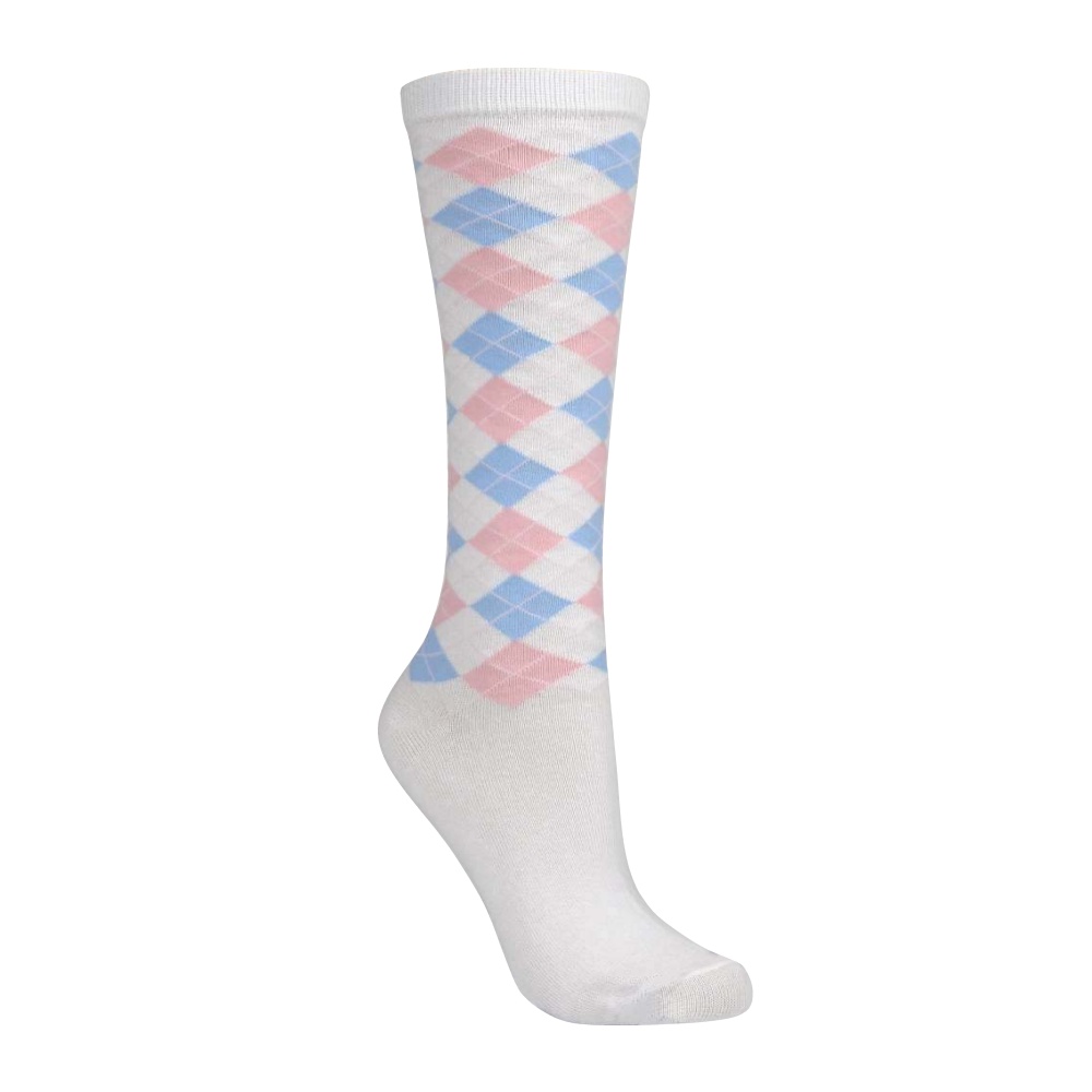 Meia 3/4 Cano Alto xadrez  Branca rosa e azul Infantil e Adulto colorida