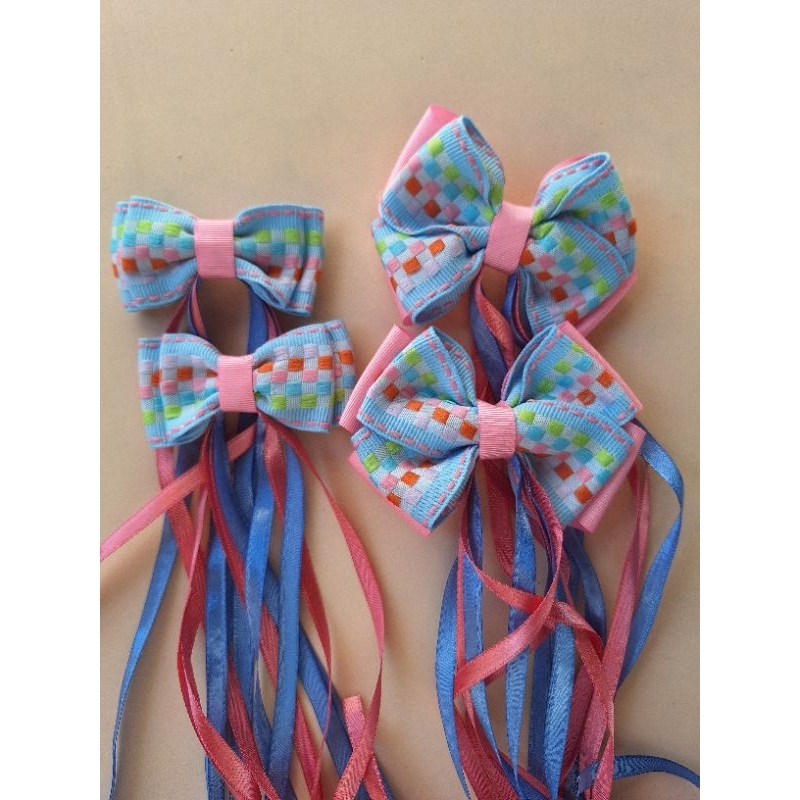Kit 4 Laços Tal Mãe Tal Filha ou Irmãs | Festa Junina Infantil e Adulto | Azul Rosa Xadrez