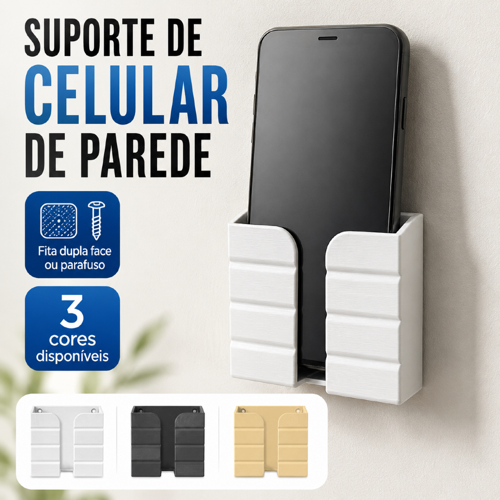 Suporte de Celular Recarregamento Parede Multiuso Apoio Smartphone Carregador Controle Remoto Adesivo Parafuso