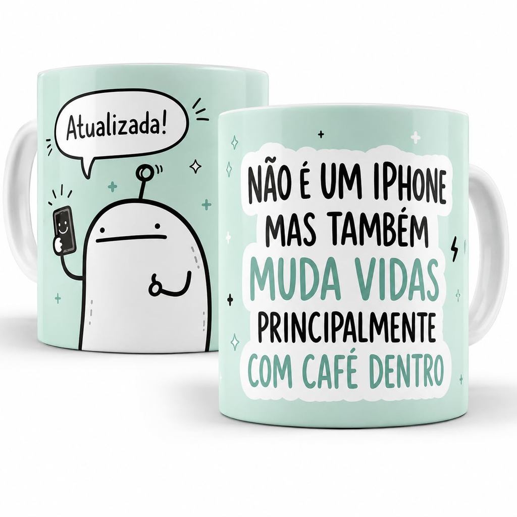 Caneca Engraçada Não é Smartphone Mas Muda Vidas com Café 325ml Cerâmica Branca Presente Criativo