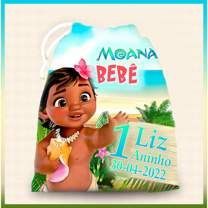 10 sacolinhas personalizada tecido MOANA BABY BEBE lembrancinhas de festa de aniversario 30cmx20cm