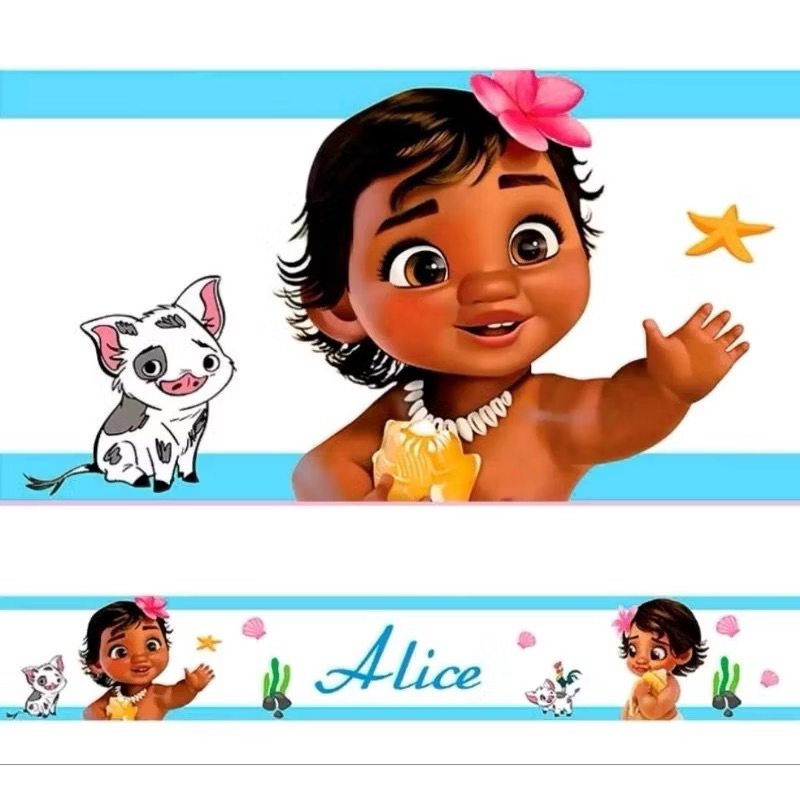 Kit 2 Faixas Decorativas Faixinhas Moana Baby Nome Personalizado Decoração Quarto Infantil Menina