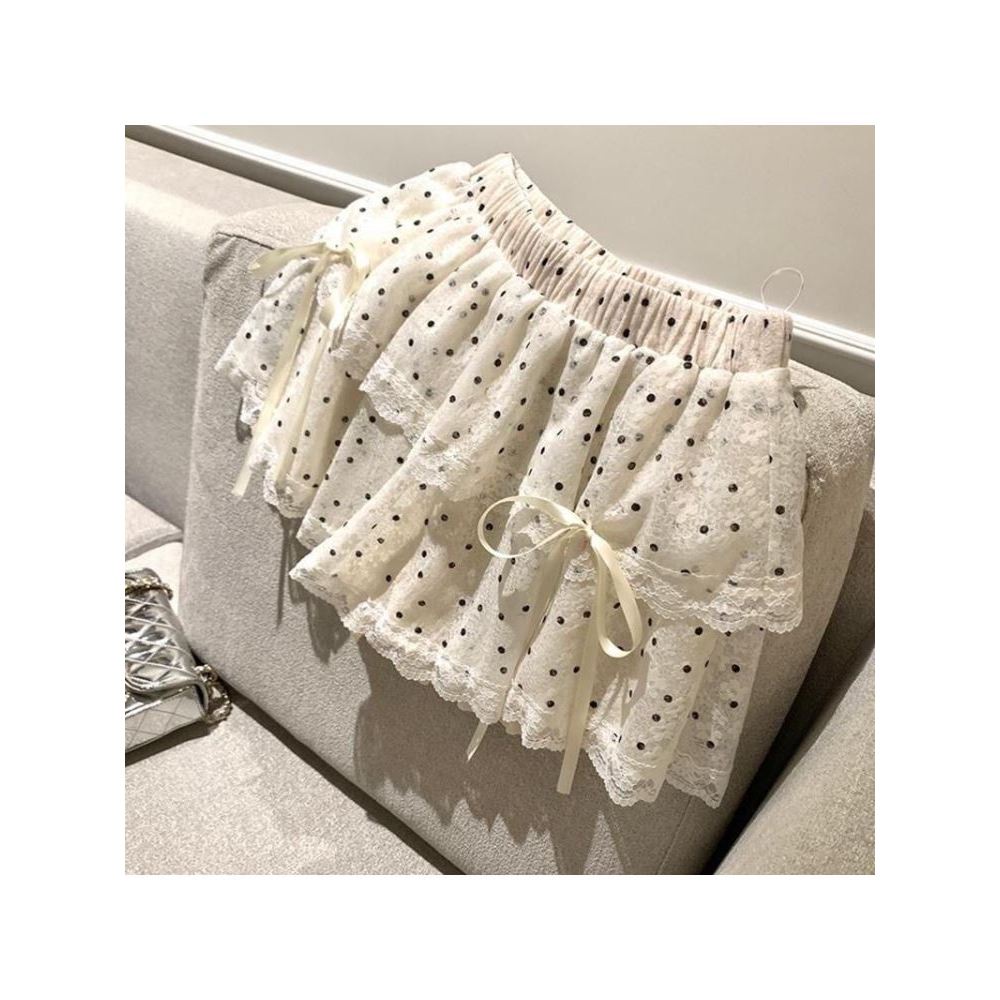 Doun Girl Waltz Polka Dot Lace Laced-Up Bolo Saia Doce Requintado Feminino Saia Curta Feminina
