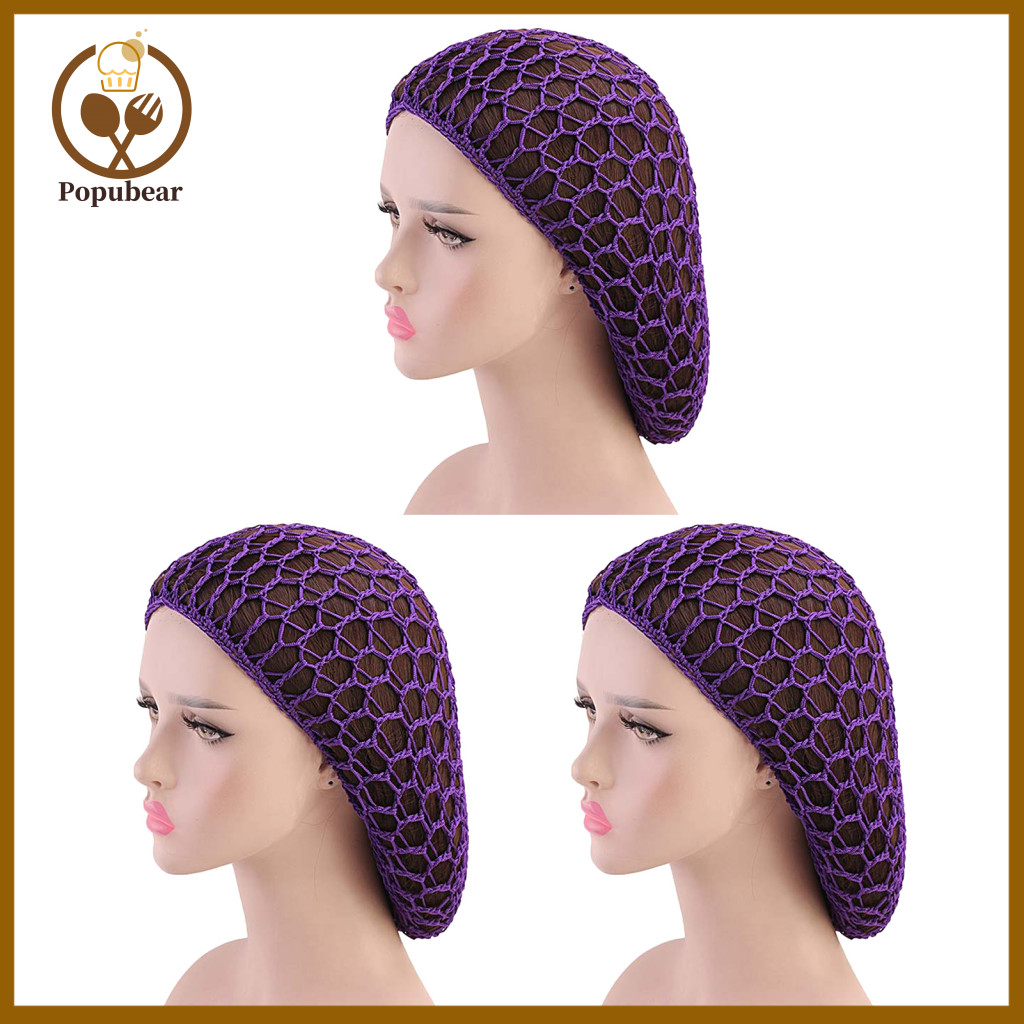 Long Hair Net Cover Crochet 3 Pcs Mesh Set Tangle-free Elastic Nets for Shower Sleep Hand-woven Even Caps and Comfortabl