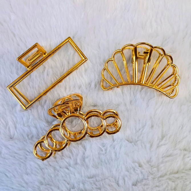 Kit Conjunto 3 Prendedor Piranha De Cabelo Em Metal Tamanho Medio