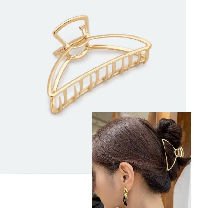 Prendedor Piranha De Cabelo Em Metal Dourado Modelo Meia Lua