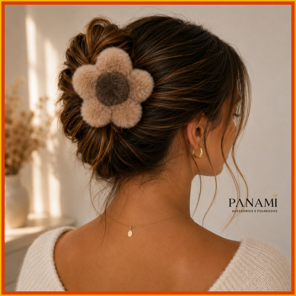 Piranha de cabelo de flor prendedor de cabelo felpudo presilha de cabelo fofa forte fixação