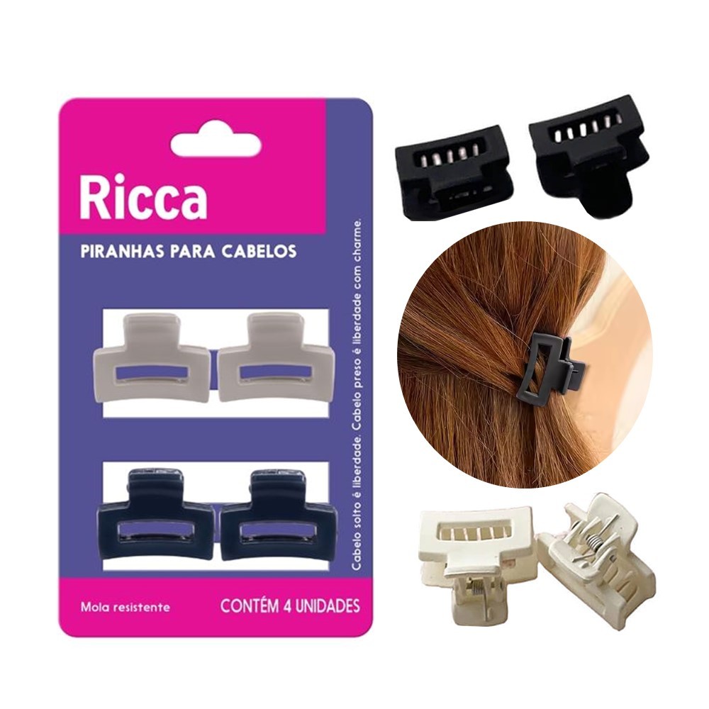 Mini Piranha Prendedor de Cabelo Ricca Glam Fall Kit com 4