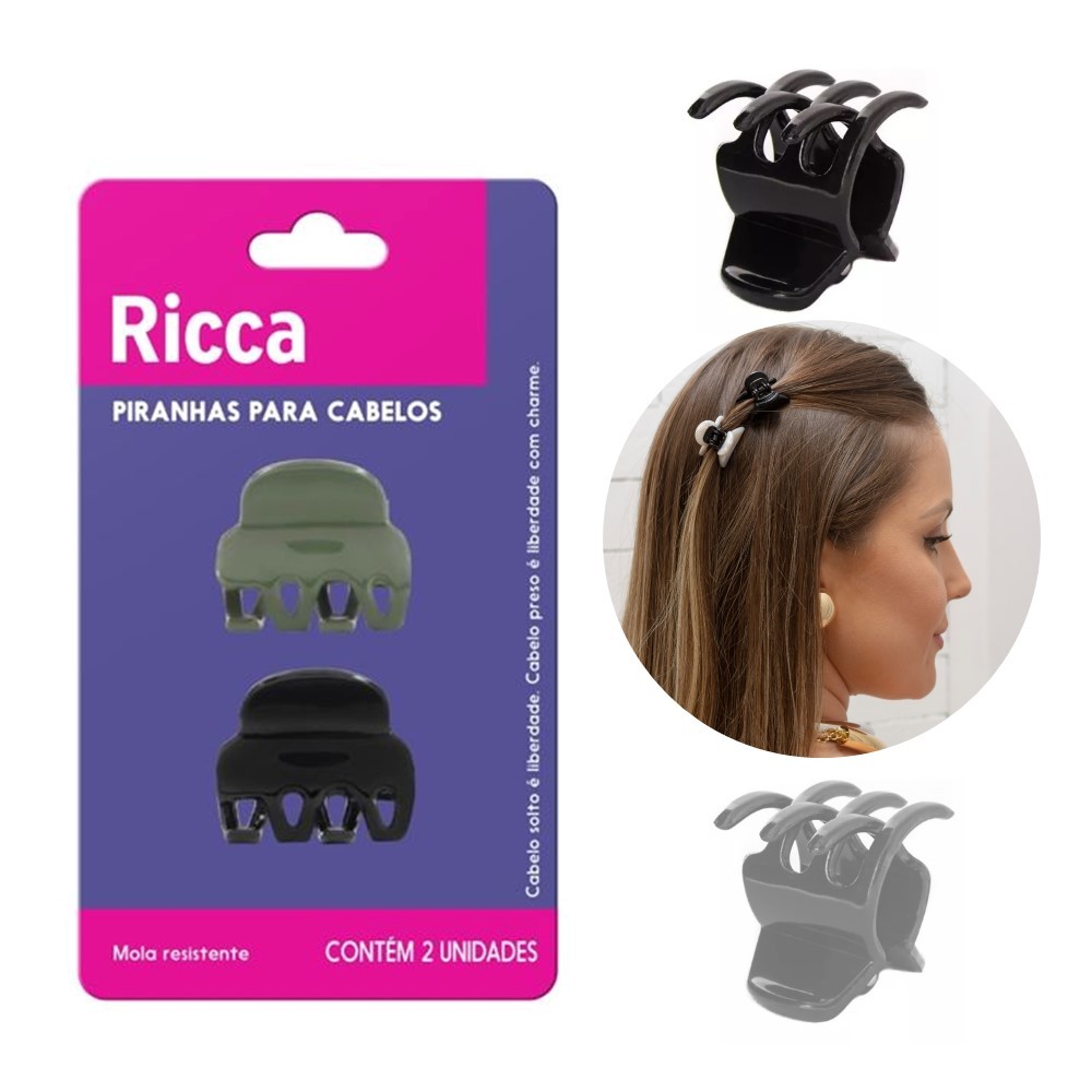 Mini Piranha Prendedor de Cabelo Clássica Winter Ricca Mini Kit 2 Unidades