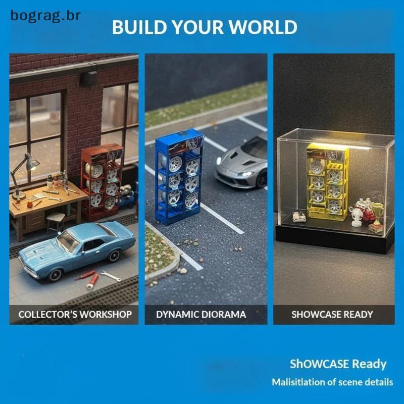 bograg 1/64 Escala Mini Roda Aro Display Ra Resistente Decoração Suporte Para Simulado Garagem Oficina Cena Ornamento br