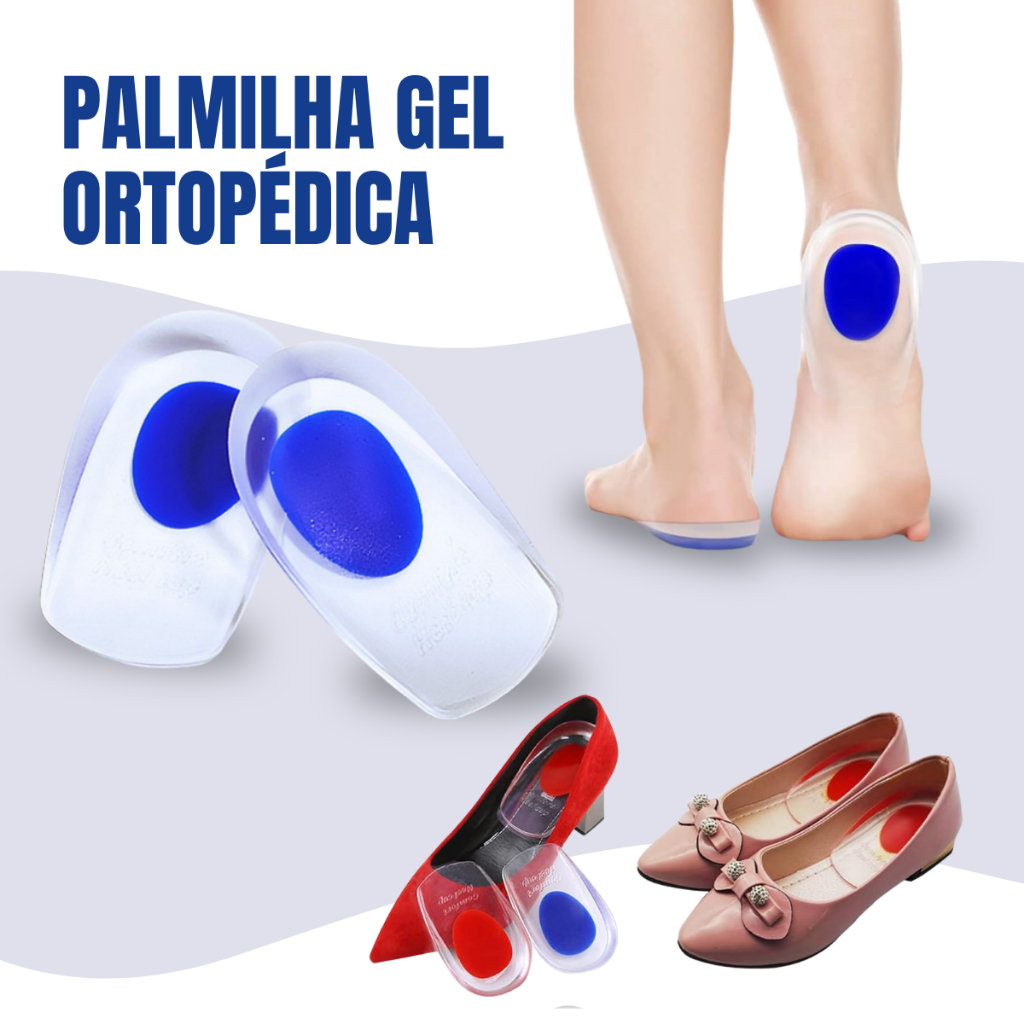 Conjunto 2 Palmilhas Silicone Gel Ortopédica Esporão Calcanheira Calcanhar Transparente Confortável Relaxante em sapatos