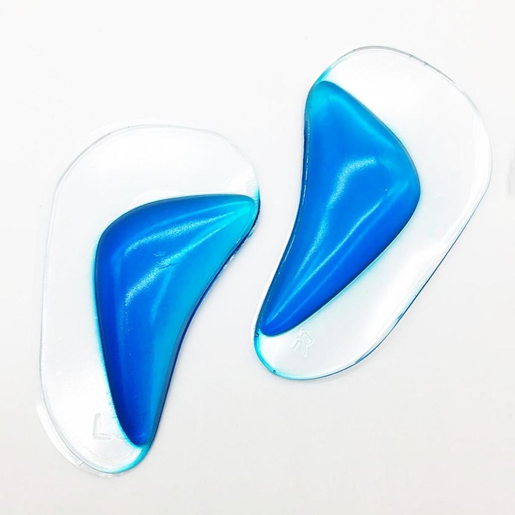 Par Palmilha Gel Arco Plantar Ortopédica Pé Chato Silicone Adesivo Tamanho Pequeno Transparente e Azul para Conforto e S