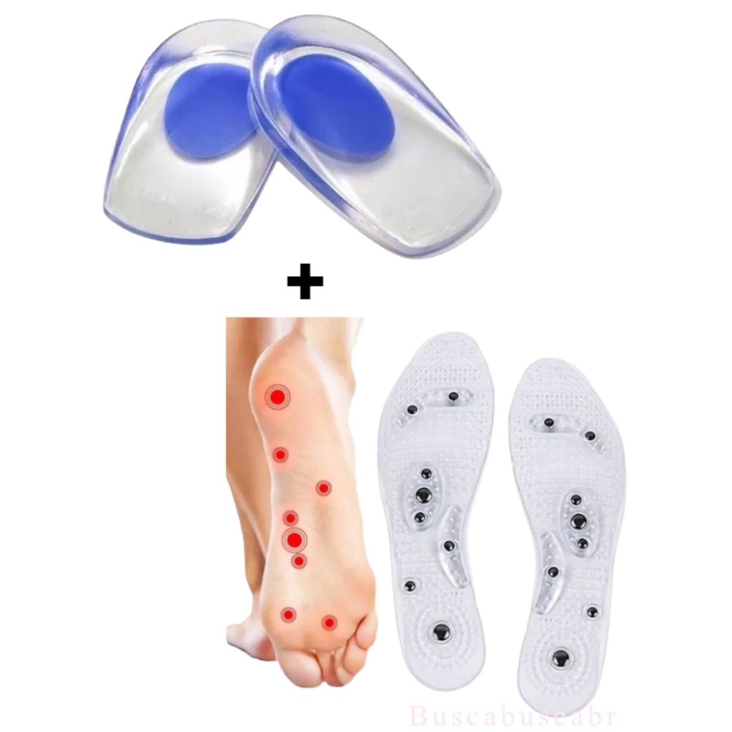 Kit Com 1 Palmilha Magnetica Ortopedica Transparente + Par Meia Palmilha Silicone Gel Calcanheira -STARYE