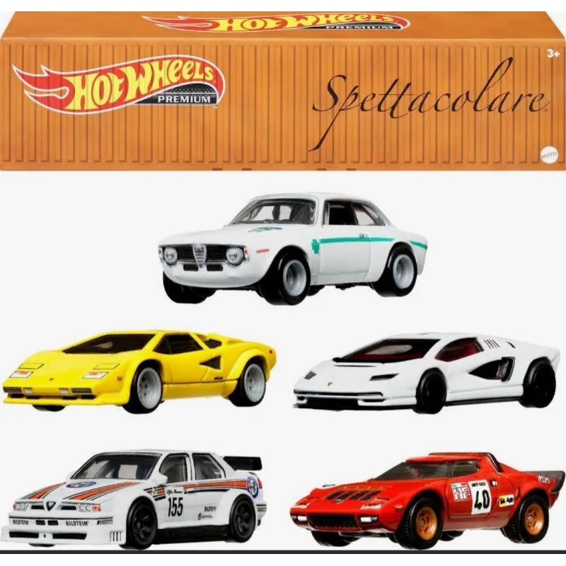 Hot Wheels Premium Spetacollare Set completo com 5 miniaturas Alfa Romeu Lancia Strato Lamborghini Countach