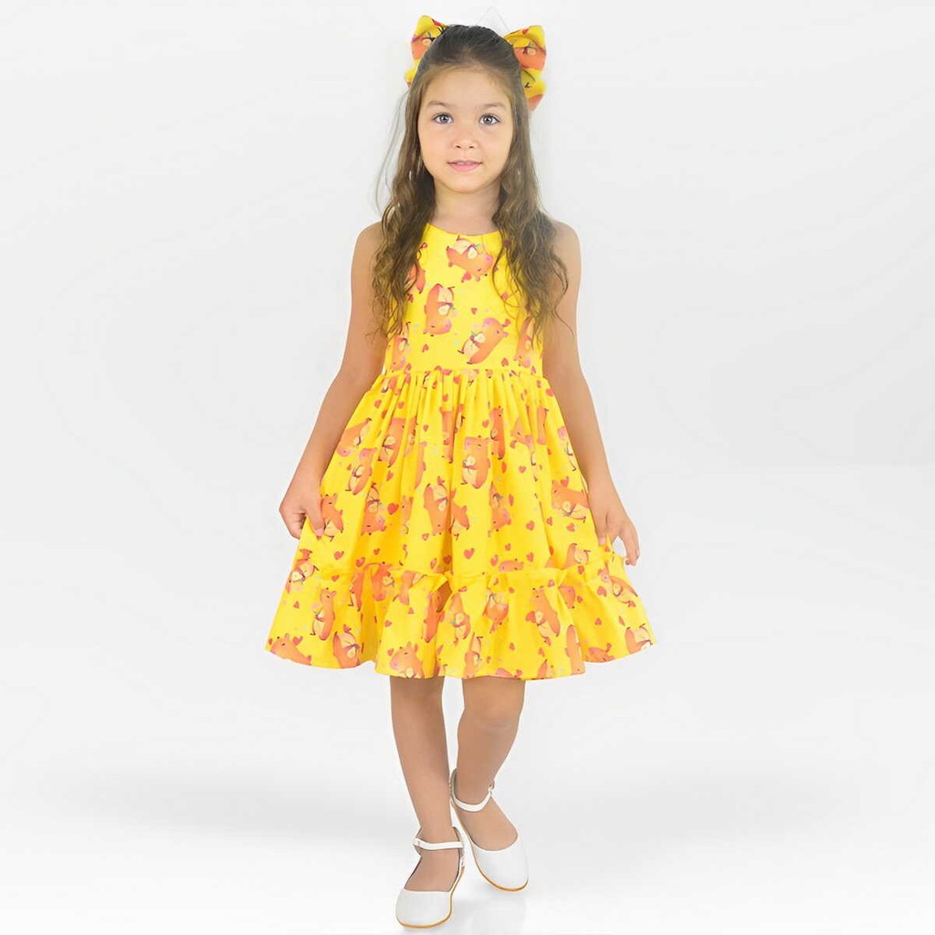 Vestido Infantil Capivara Charmosa Amarelo Mini Fashionista