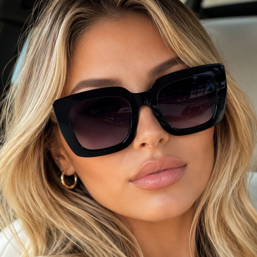 Oculos Preto Lindo de Sol Feminino Lentes Degradadas Gradiente Quadrado Modelo Mascara Fashionista