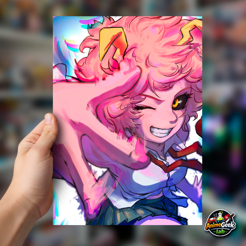 Quadro Placa Decorativa Mina Ashido Pinky Boku no Hero em MDF com 28x20 cm