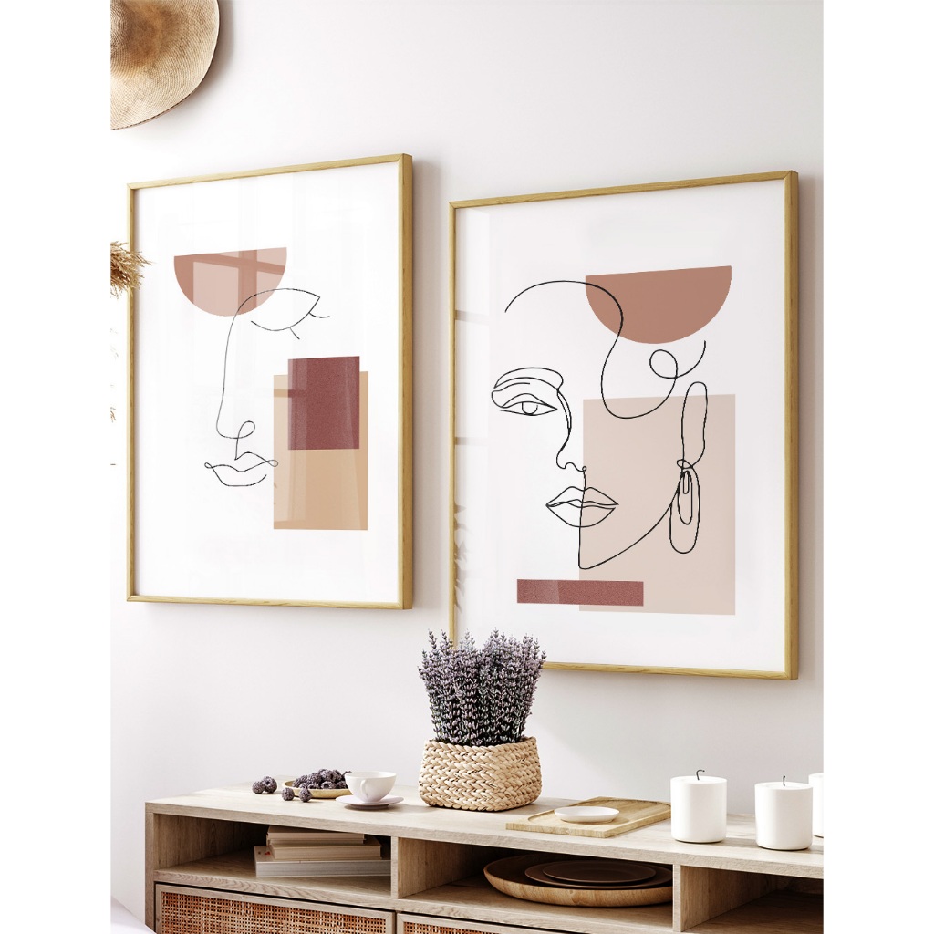 Quadro Abstrato Minimalista Com Moldura Quadro Decorativo Sala Quadro Quarto Feminino Contornos Kit