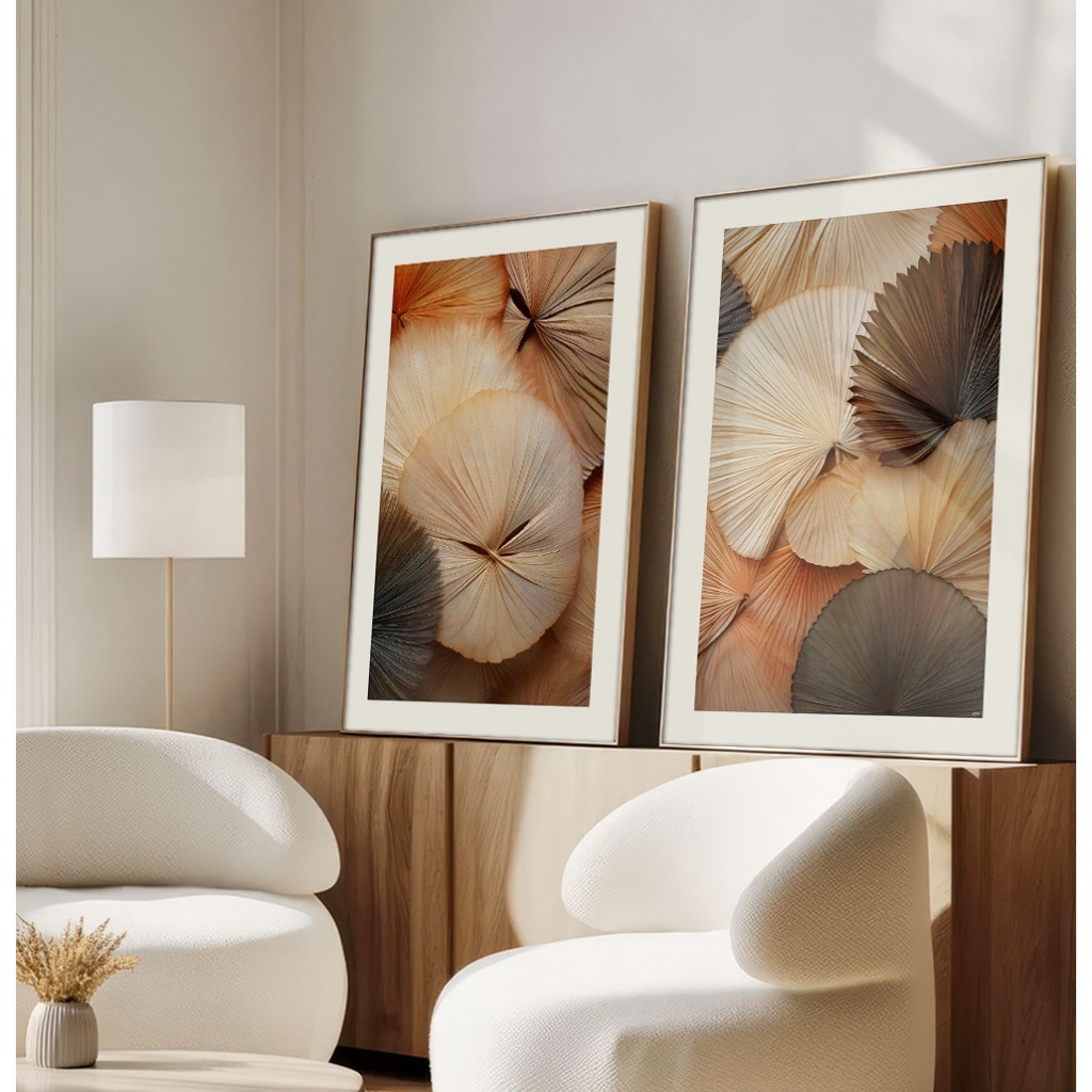 Quadro Natureza Folhagem Com Moldura Quadro Decorativo Sala Grande Folhas Secas Palmeira Leque Duo