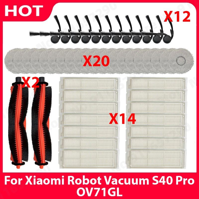 Compatível com (Xiaomi Robot Vacuum S40 Pro / OV71GL) Peças Principais do Aspirador de pó Rolo Escova Lateral Pano de