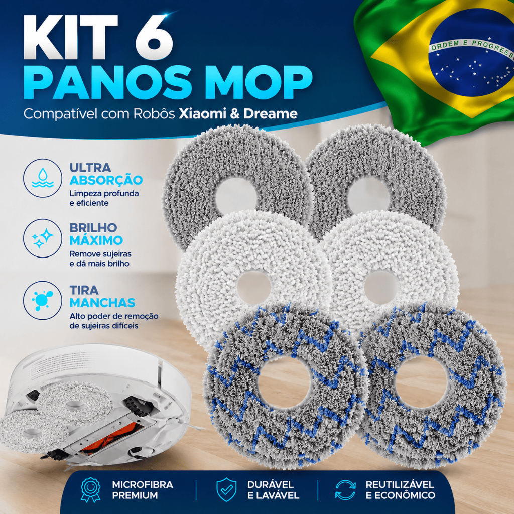 Kit 6 Pano Mop Compatível Robô Aspirador Xiaomi H50 Pro S40 Pro Vacuum 5 Pro S10+ S20+ X10+ X20+ X20 Pro X20 Max