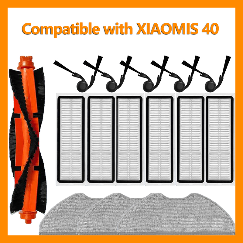 Kit de Peças de Reposição para Robô Aspirador XIAOMI S40: Escova Principal, Escovas Laterais, Filtro e Panos de Limpeza