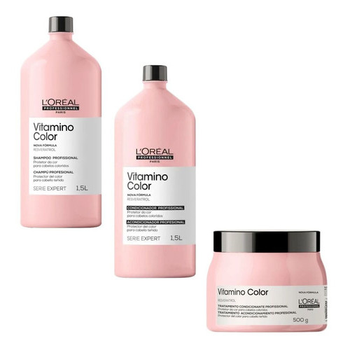 Shampoo e Condicionador 1500ml Máscara 500g Loreal Vitamino Color