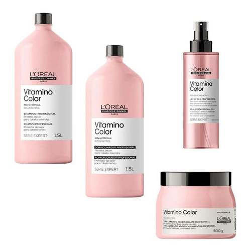 Shampoo Condicionador 1500ml Máscara 500ml e Spray Leave in 190ml Loreal Vitamino Color