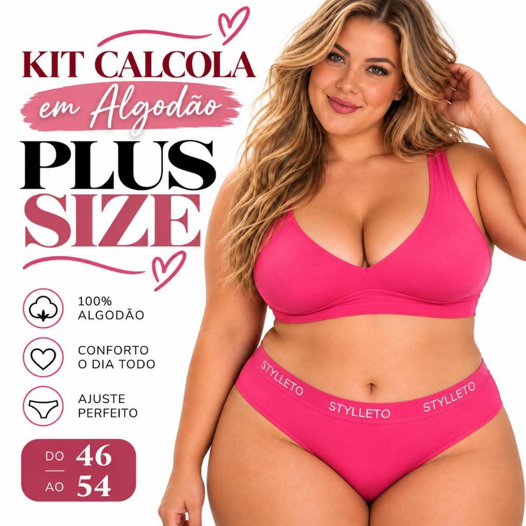 KIT 4 CALÇOLA ALGODÃO PLUS SIZE CINTURA ALTA LIGERIE LISA com LATERAL LARGA PERFEITA PARA DIA DIA