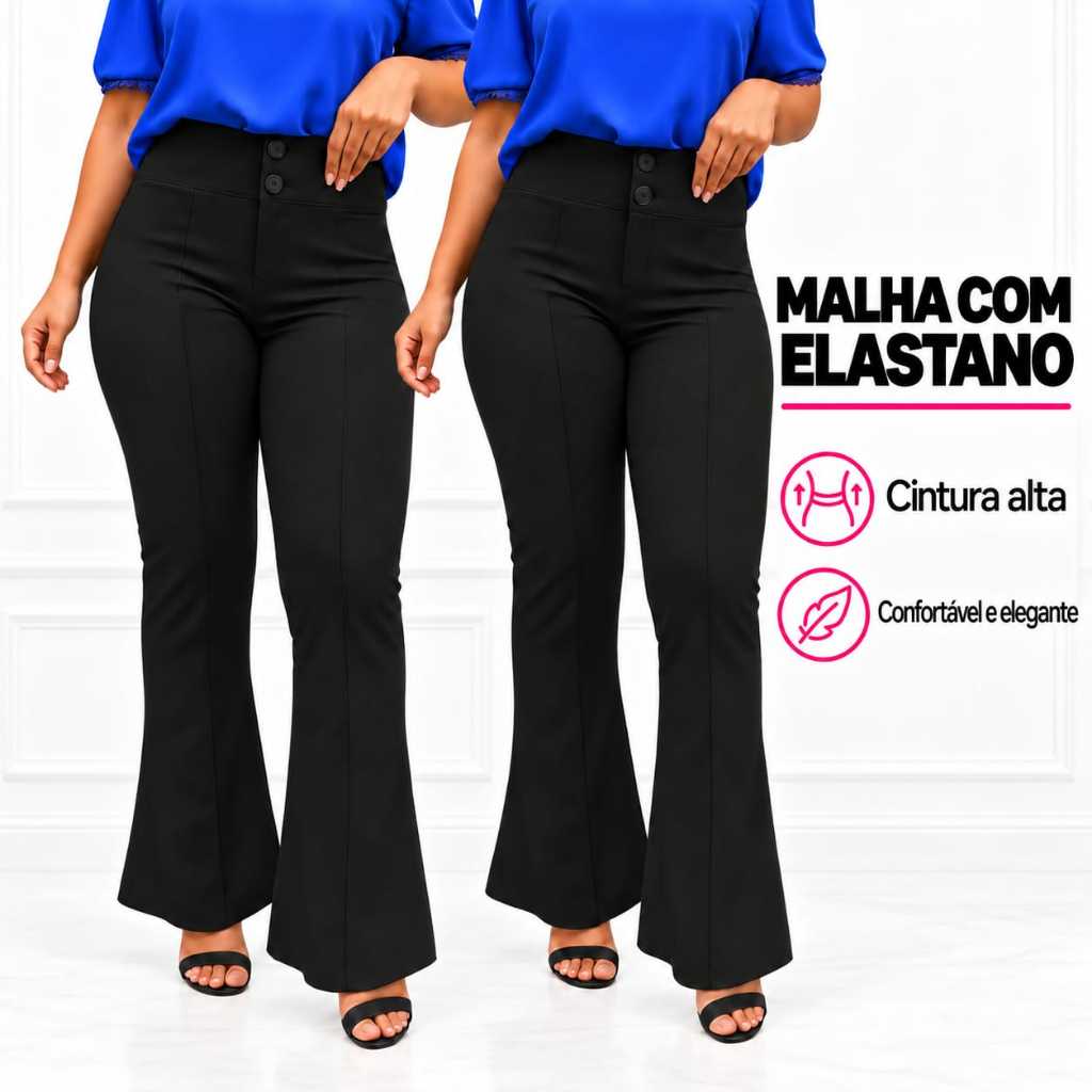 Kit 2 Calça Social Flare Feminina, Cintura Alta, elegante e confortavel,otima qualidade 4% De Elastano e 94% De Elastano