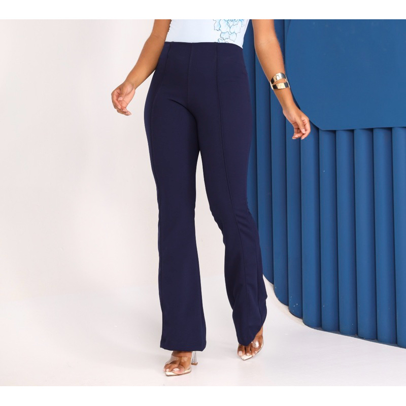 Calça montaria Flare malha Feminina Cintura Alta com Modelagem Perfeita crepe de malha