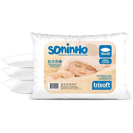 Travesseiro Bebê Infantil 30x40cm Algodão Macio Antialérgico Soninho Criança Berço Macio Confortável