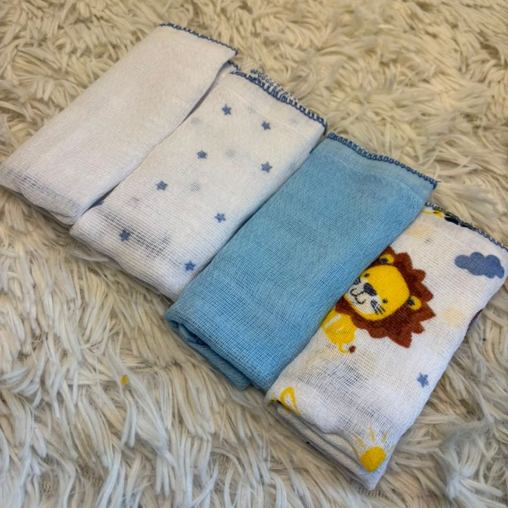 Kit 4 Panos de Boca Bebê Recém-nascido 100% Algodão 34x34cm Macio enxoval RN Bublim