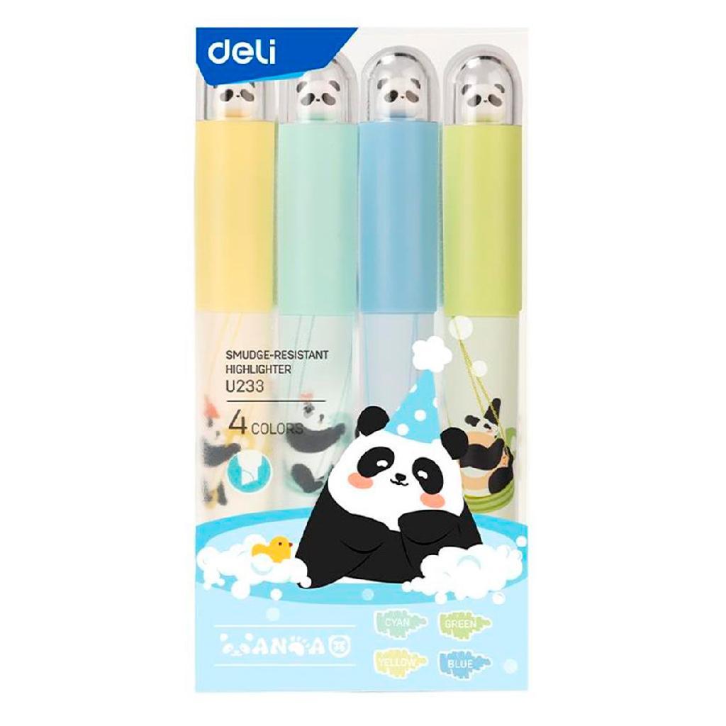 Marca texto tons pastéis panda ponta cinzel dupla 4 cores colorido
