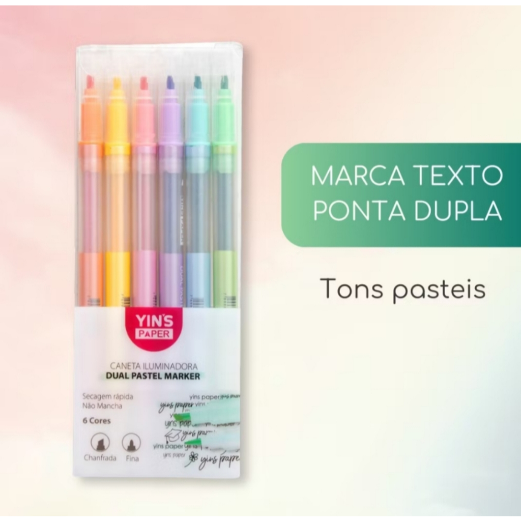 Kit marca texto ponta dupla pastel caneta iluminadora Material Escolar/Papelaria fofa