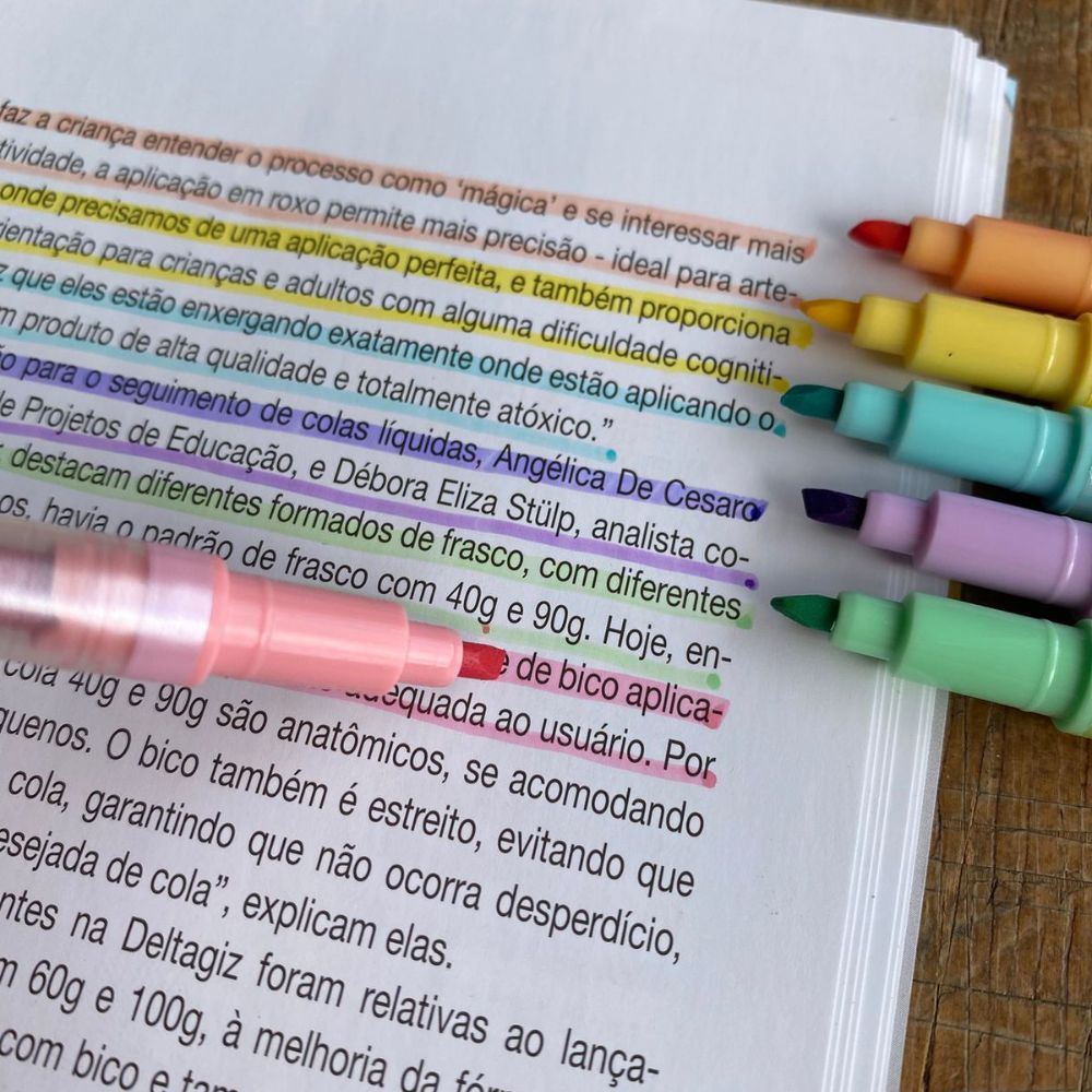 MARCA TEXTO PONTA DUPLA TONS PASTEL 6 CORES MARCADOR