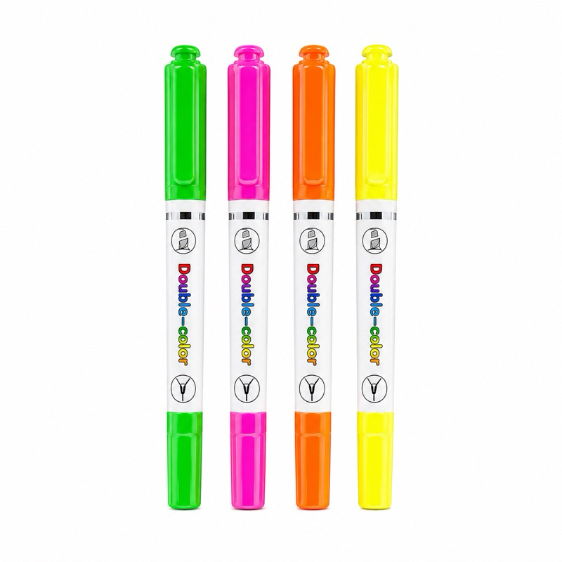 Kit 4 Canetas Marca-Texto Dupla Ponta Hidrográfica Coloridas