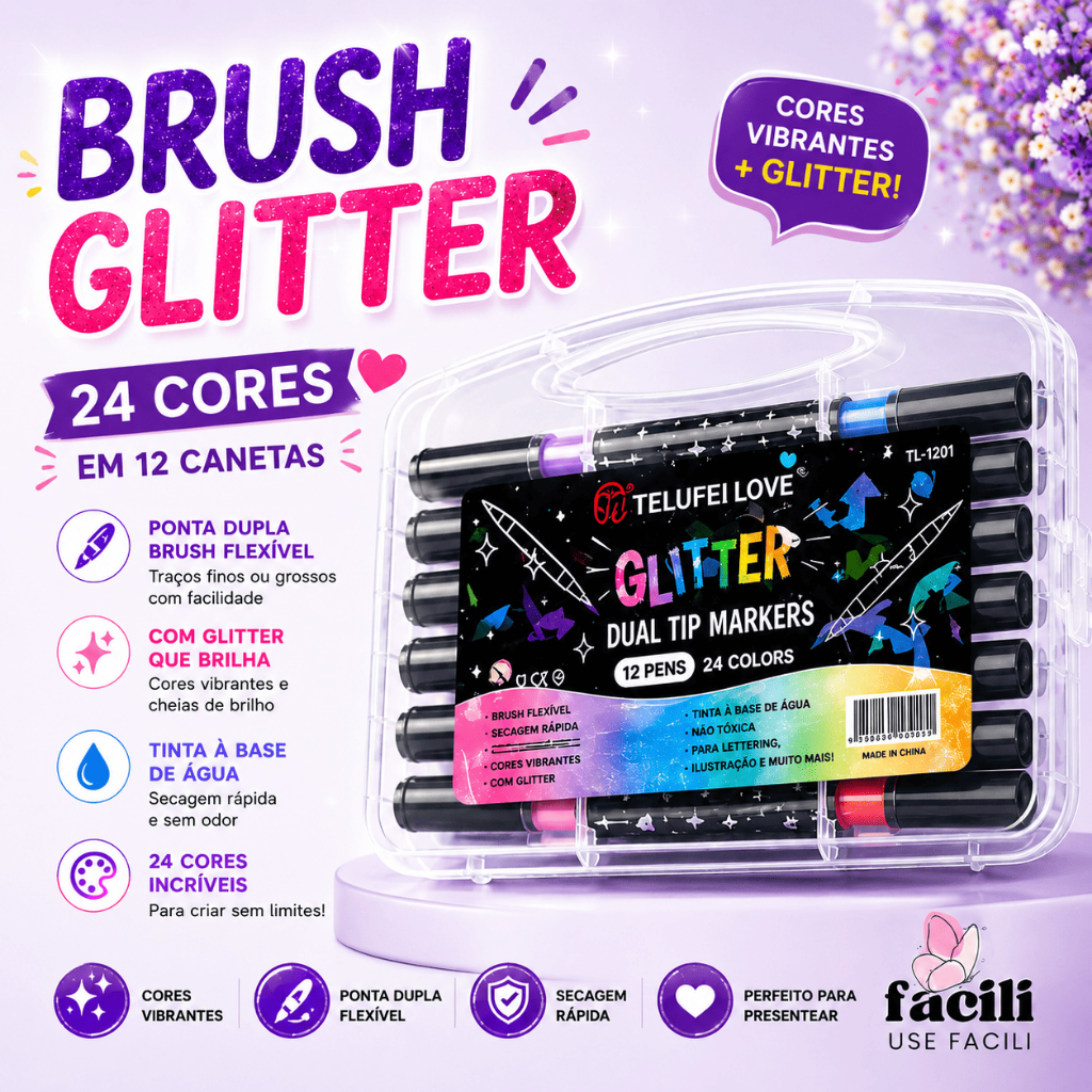 24 Cores Canetas Marcadoras Glitter Metalizada Ponta Dupla Conjunto De Canetinhas Colorir Bobby Goods