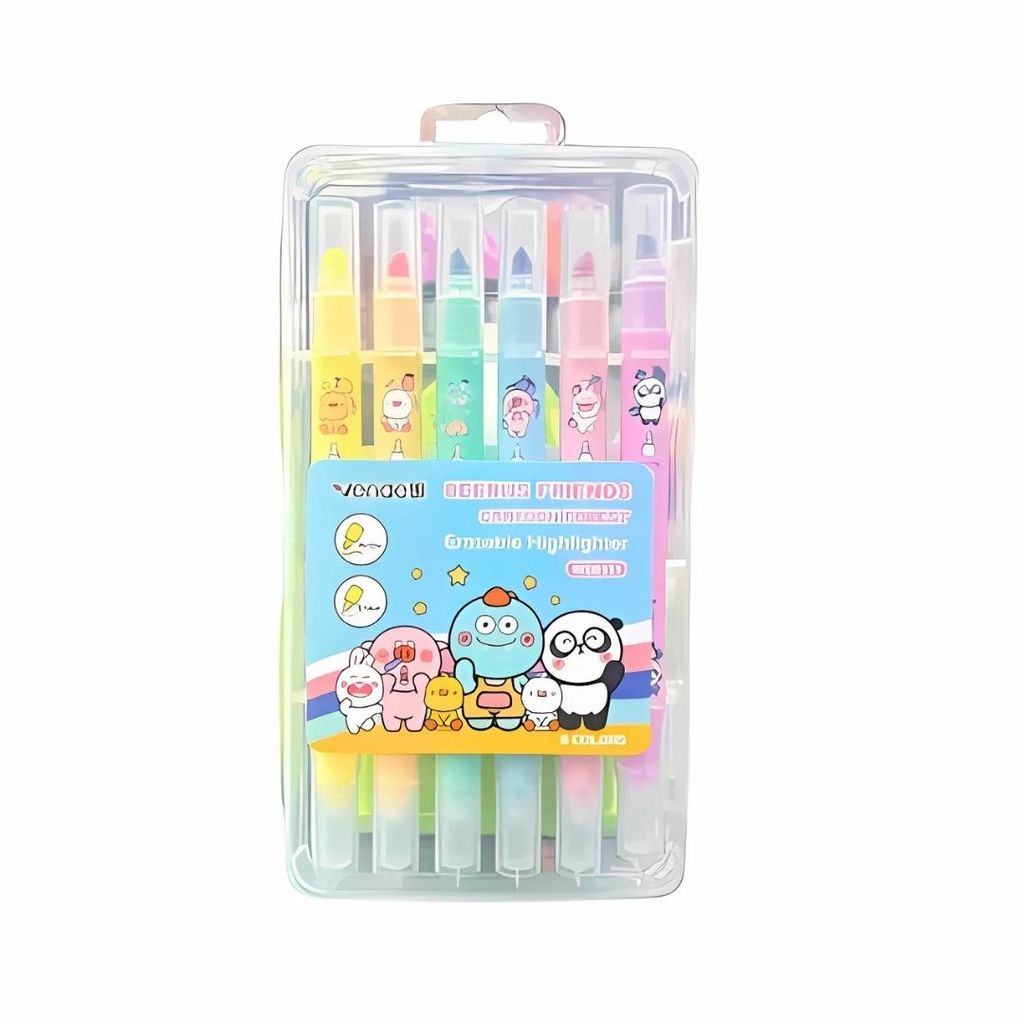 KIT 6 CANETAS MARCA-TEXTO PANDA APAGÁVEL PONTA DUPLA