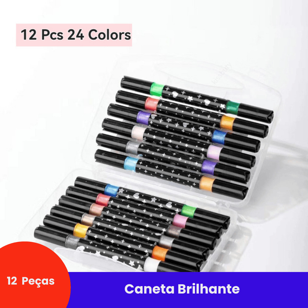 Caneta Glitter Marcadora Ponta Dupla 24 Cores