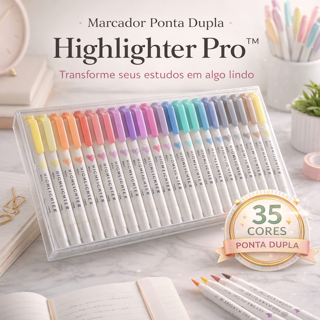Kit Com Até 35 Cores Marca Texto Pastel Ponta Dupla Highlighter Pro Caneta Estilo Zebra Mildliner