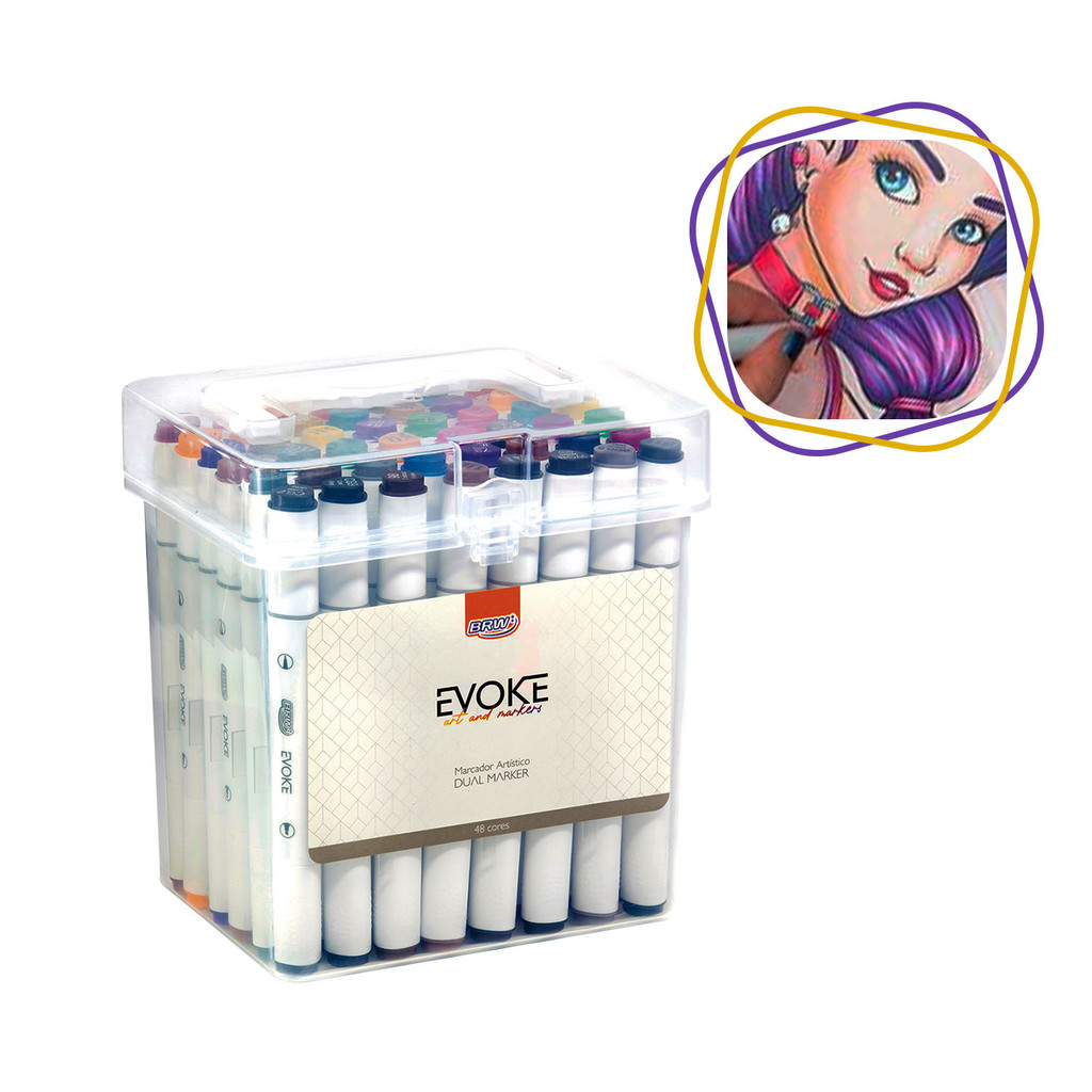 Marcador Permanente Canetinhas Brush Pen Colorir Dual Marker 48 Cores Ponta Dupla BRW