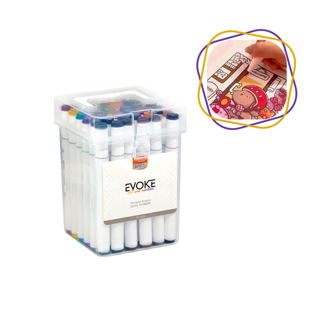 Marcador Permanente Canetinhas Brush Pen Colorir Dual Marker 36 Cores Ponta Dupla BRW